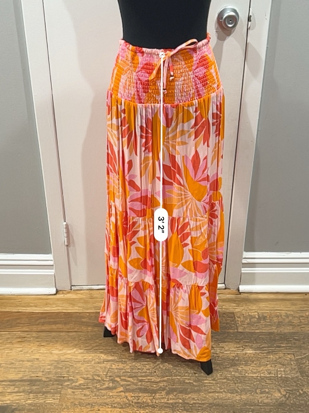 Tiered Floral Maxi Skirt with Smocked Waist in Pink & Orange - Picture 3 of 5